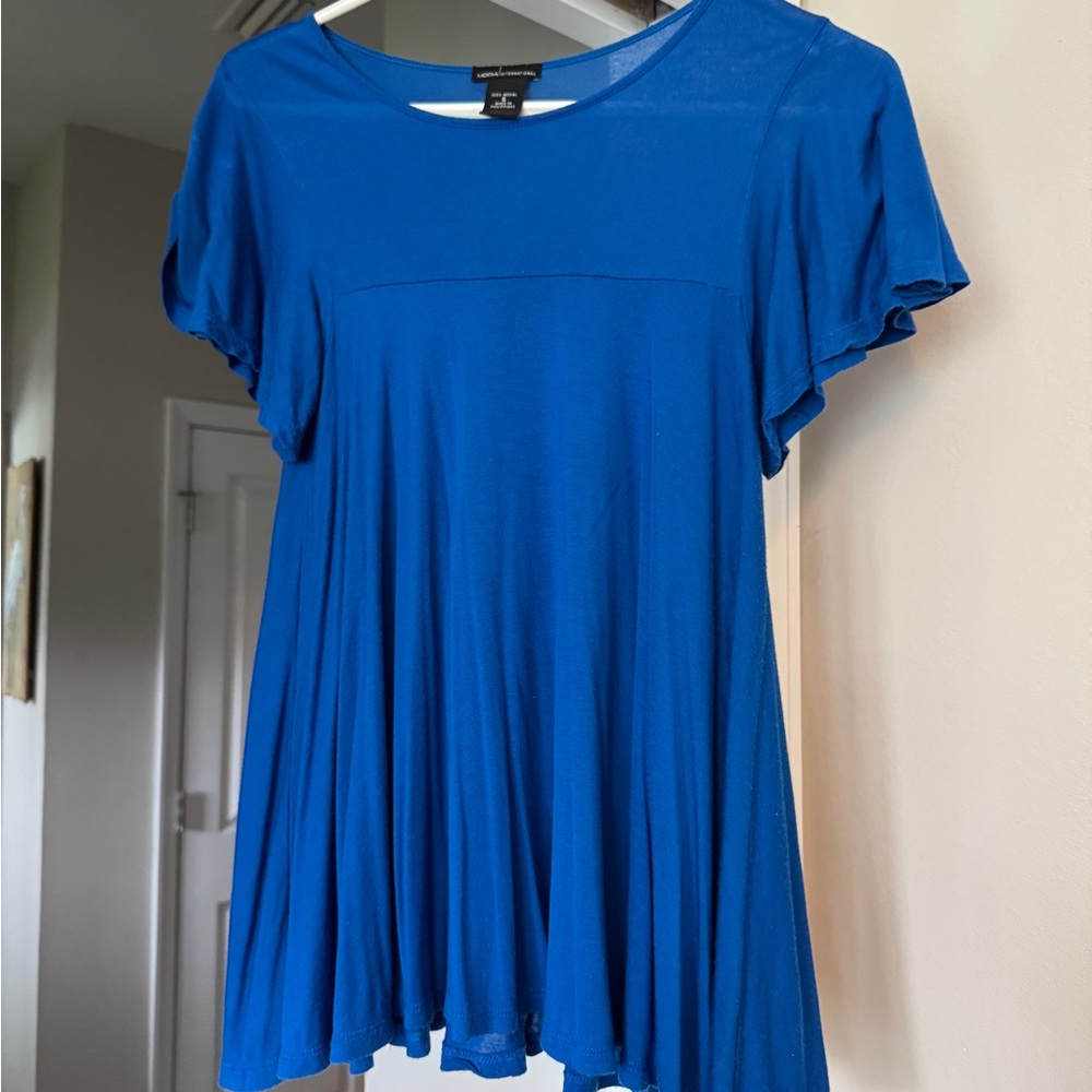 Moda International Blue Ruffled Short Sleeve Blouse